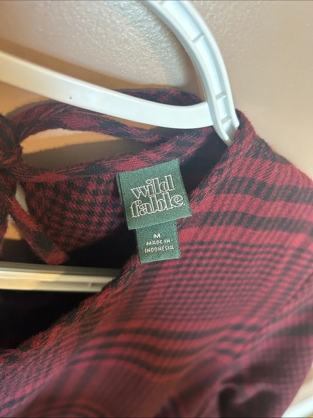 wild fable Burgundy Plaid Long-Sleeve Babydoll Dress
